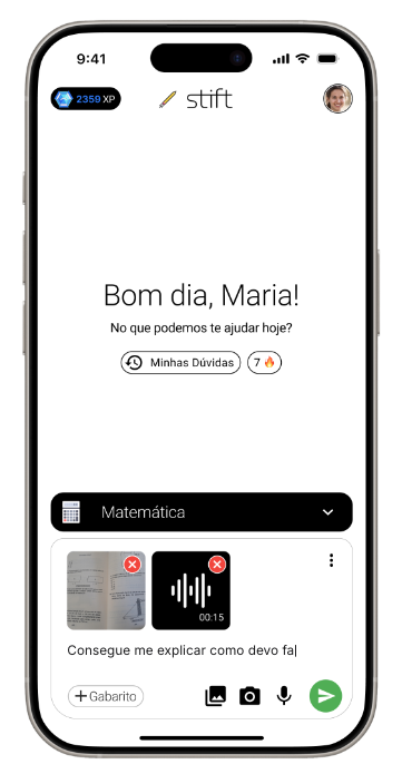 Aplicativo Stift de suporte ao aluno aberto no celular